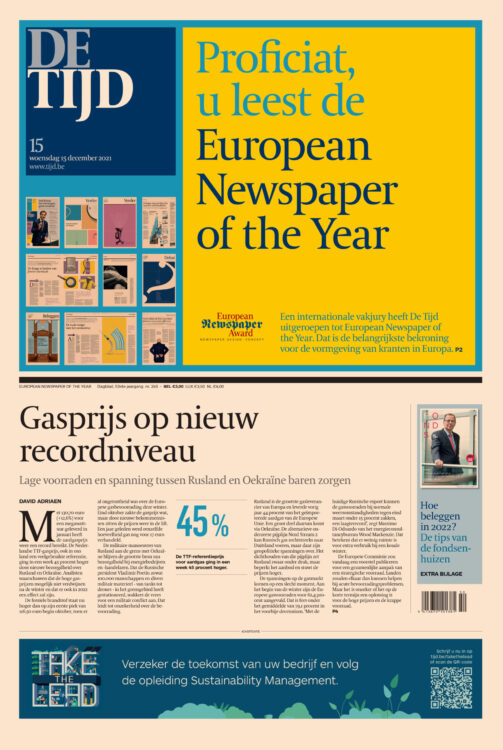 Le journal De Tijd couronné European Newspaper of the Year